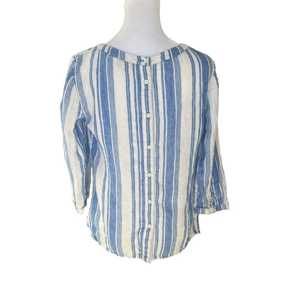 Boden - Blue & White Striped Linen Button Blouse Shirt Sz 2 - Picture 3 of 5